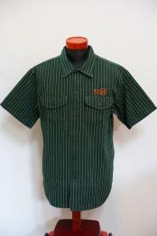 SUGAR CANE (シュガーケーン)　半袖ワークシャツ　SC39305　"COKE STRIPE WORK SHIRT with EMBROIDERED"　グリーン