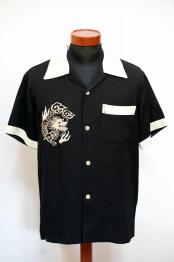 TAILOR TOYO (テーラー東洋)　半袖スカ・ボウリングシャツ　TT39303　"DRAGON & JAPAN MAP"　ブラック