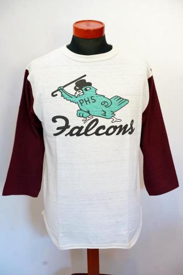 WARE HOUSE (ウエアハウス)　7分袖ベースボールTシャツ　4800　"FALCONS"　クリーム×ボルドー