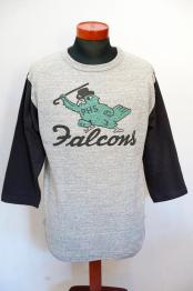 WARE HOUSE (ウエアハウス)　7分袖ベースボールTシャツ　4800　"FALCONS"　杢グレー×スミクロ