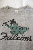 WARE HOUSE (ウエアハウス)　7分袖ベースボールTシャツ　4800　"FALCONS"　杢グレー×スミクロ