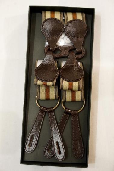 Dapper's(ダッパーズ)　Hバックスタイル・サスペンダー　1750A　"Classical Suspenders by Gevaert"　ライトブラウン/イエローベージュ(ストライプ)×ブラウン